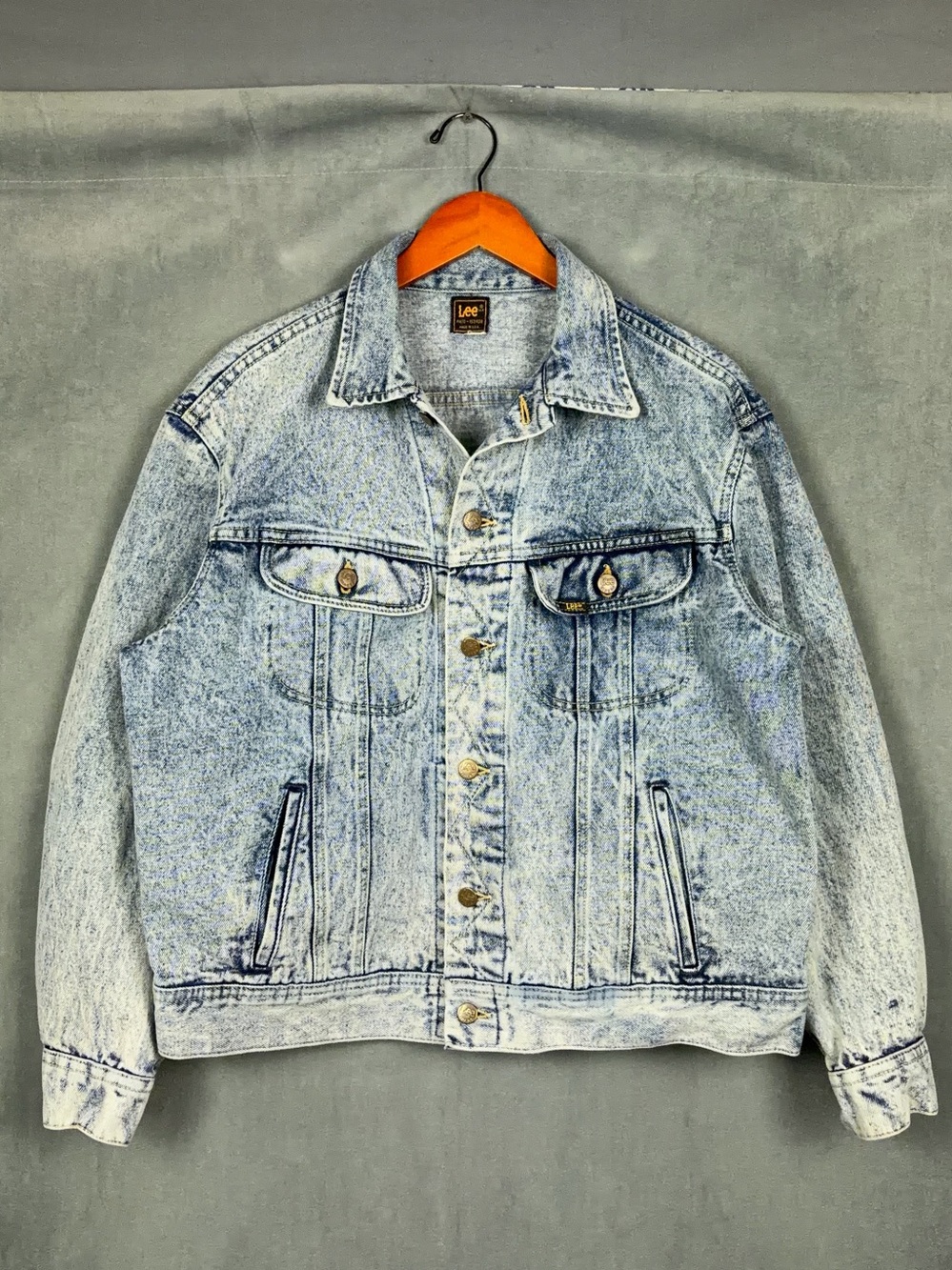 Vintage Lee Riders Denim Trucker Jacket Mens Size Large Acid Wash USA Americana